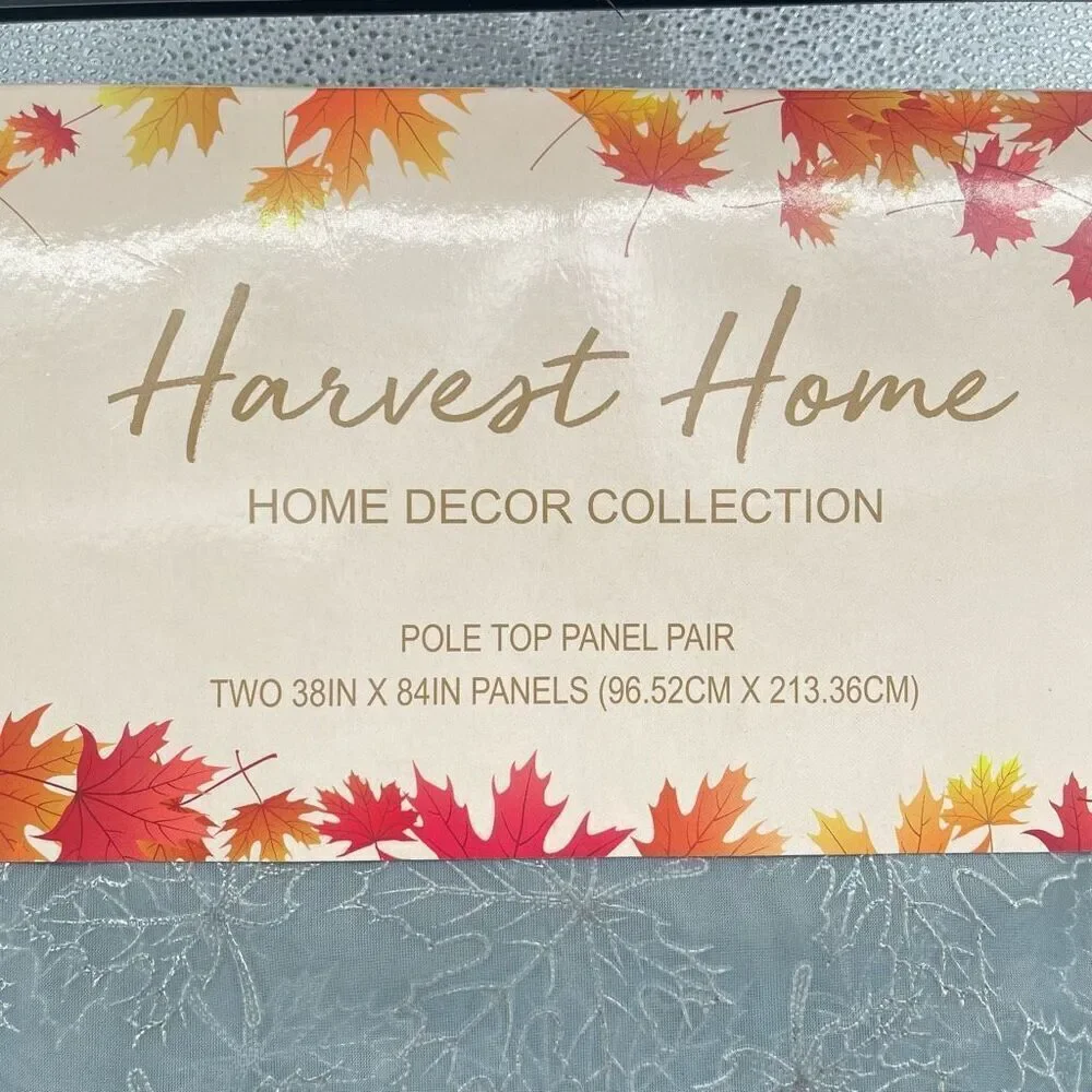 Harvest Home Maple Pole Top Curtain Panel Pair Gray Silver 38x84 Set of 2, NWT